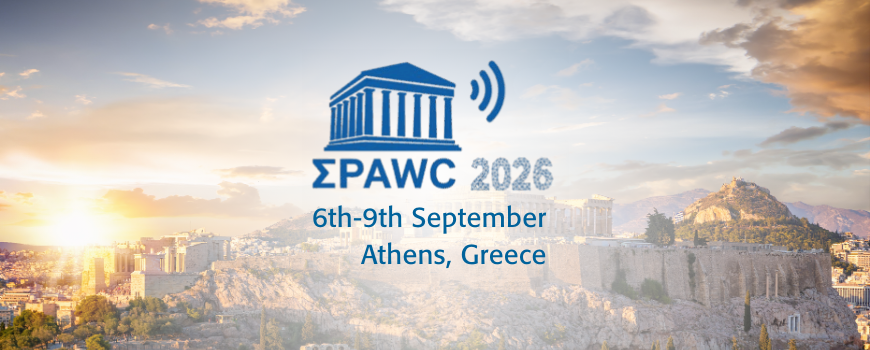 Image of SPAWC 2026 logo in front of background of Athens, Greece