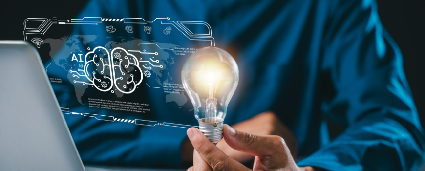Image of lightbulb with overlay of AI icon