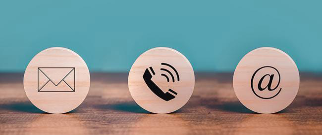 Contact Symbols: Mail, Phone, Email