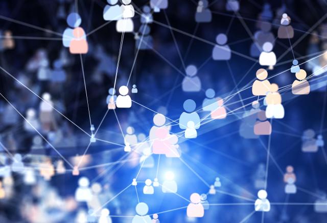 Abstract image of interconnected figures in three-dimensional space