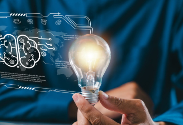 Image of lightbulb with overlay of AI icon